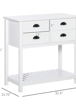Sideboard Buffet Cabinet with Storage, Modern Coffee Bar Cabinet with 4 Drawers and Slatted Bottom Shelf, Console Table for Kitchen, Living Room, Dining Room, Hallway, White