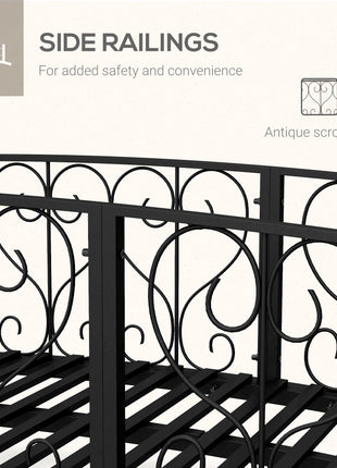 7' Metal Arch Garden Bridge Arc Footbridge with Side Railings Decorative Scrollwork, Black