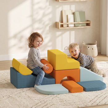 9-Piece Soft Play Set, Kids Soft Play Foam Blocks with Detachable Cover for Climbing and Crawling, Multicolored