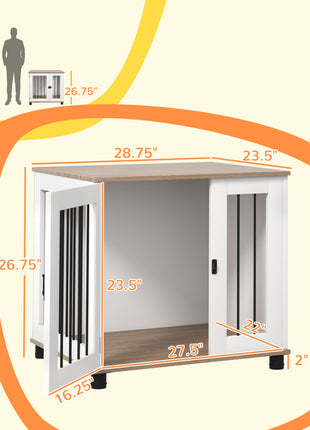 Dog Kennel Furniture Side End Table Indoor with Lockable Door, for Small and Medium Dogs, Walnut Brown