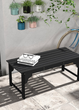 Slatted Wooden Garden Bench, Curved Seat Front Porch Bench, Black