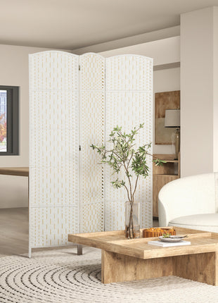 Room Divider, 3 Panel Folding Privacy Screen, 6FT Tall Portable Weave Partition Wall Divider for Bedroom, White