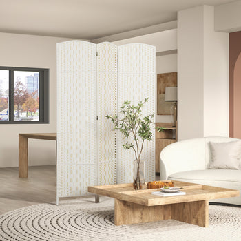 Room Divider, 3 Panel Folding Privacy Screen, 6FT Tall Portable Weave Partition Wall Divider for Bedroom, White