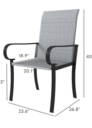 Set of 4 Outdoor Wicker Dining Chairs with Armrest, Steel Frame, High Back and Deep Seating, Gray