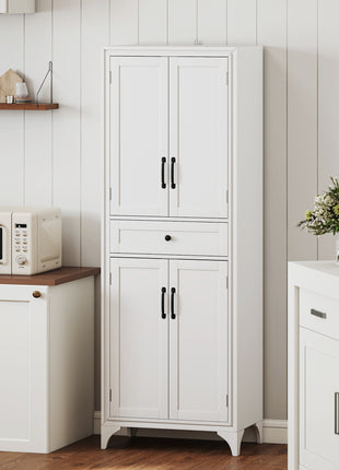 67" 4-Door Kitchen Pantry with Drawer and Adjustable Shelves, White