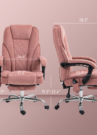 Massage Office Chair, Heated Reclining Computer Chair with Adjustable Height and Footrest, Pink