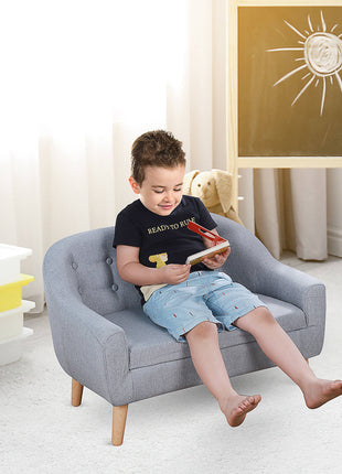 2-Seat Kids Sofa, Toddler Sofa Couch, Linen-Like Fabric & Wood Frame Sofa Chair for Ages 3-7, 11" High Seat, Gray