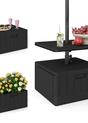 Patio Umbrella Base with Table Tray, Heavy Duty Weighted Umbrella Stand，Wheels Handles, 176lbs，Stand Filling, Black