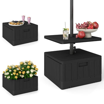 Patio Umbrella Base with Table Tray, Heavy Duty Weighted Umbrella Stand，Wheels Handles, 176lbs，Stand Filling, Black