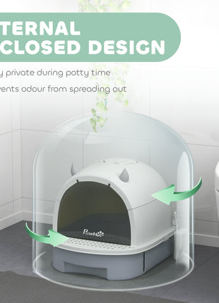 Covered Cat Litter Box with Lid, Scoop, Deodorizing Bags for Odor Control, Privacy, Easy to Clean, Gray