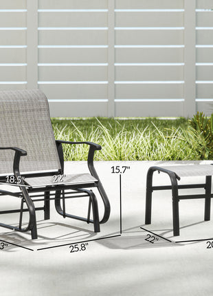 Outdoor Glider with Ottoman, Patio Glider Chair Set with High Back, Wide Seat for Porch, Garden, Backyard, Gray