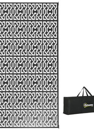 Reversible Outdoor Rug Carpet RV Camping Rugs with Carry Bag, 9' x 18', Black & White Chain