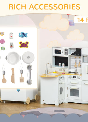 Large Play Kitchen with Full Set of Appliances for a Modern Day Pretend Kitchen, Tons of Storage, Corner Play Kitchen Set with Sound Effect, Educational Pretend Role Playset Game