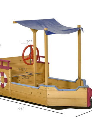 Kids Wooden Sandbox, w/ Canopy Bench Seat Storage Space, Aged 3-8 Years Old