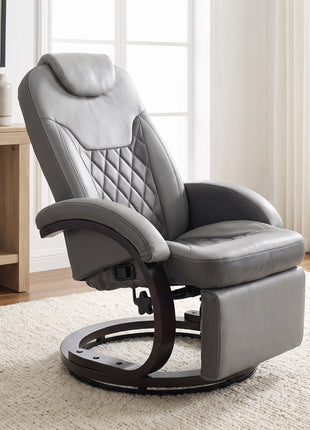 Faux Leather Manual Recliner, Swivel Lounge Chair with Adjustable Backrest, Footrest and Round Base, Gray