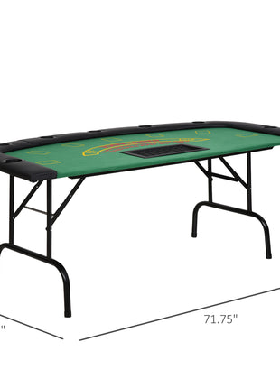Poker Table Foldable, 72" Blackjack Table for 7 Players with Chip & Cup Holder, Green Felt