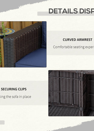 2 Piece Patio Wicker Corner Sofa Set, Outdoor PE Rattan Furniture, with Curved Armrests and Padded Cushions for Balcony, Garden, or Lawn, Dark Blue