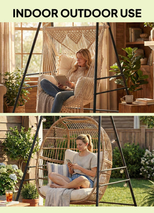 Hammock Chair Stand  Indoor and Outdoor Use with Anti-Slip Foot Pads, 2 Carabiners, Black
