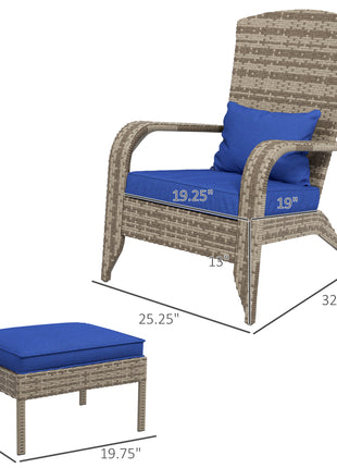 Wicker Adirondack Chair Fire Pit Chair w/ Ottoman & Cushions, Blue