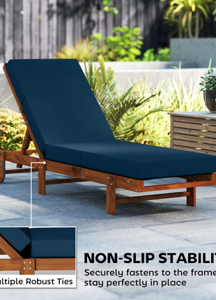Set of 2 Chaise Lounge Cushion, 4" Thick Outdoor Lounge Chair Cushions with Ties for Patio, 21" x 72", Navy Blue
