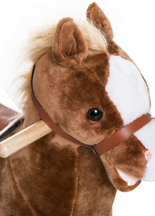 Kids Ride on Rocking Horse Toddler Plush Toy with Realistic Sounds for 3 Years Old Children - Brown