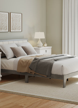 Full Bed Frame with Headboard Full Size Platform Bed Frame with Wooden Slats No Box Spring Needed Easy Assembly Gray