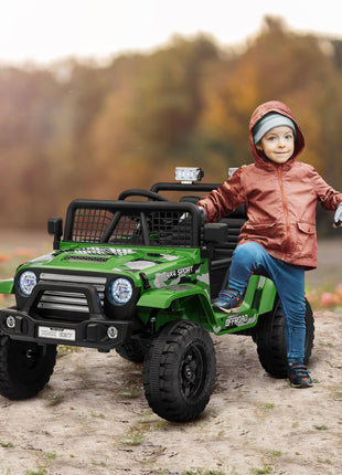 12V Ride on Car, Ride on Truck w/ Remote, 4 Suspension Wheels, 3 MPH Max Speed, Music, Horn & Lights, Green