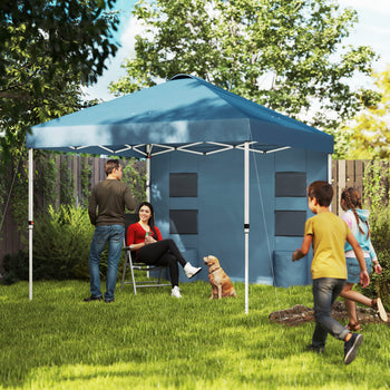 10' x 10' Pop Up Canopy Tent w/ Sidewall, UPF50+ Height Adjustable Instant Sun Shelter w/ Storage Pockets, Sea Blue