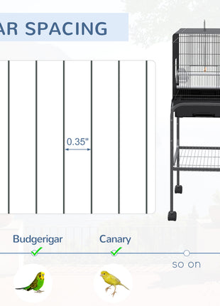 45-inch Metal Indoor Bird Cage, Parrot Cage, Bird Aviary with Detachable Rolling Stand, Storage Basket, and Accessories - Black