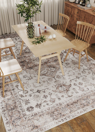 8x10 Area Rug, Vintage Machine Washable Rug, Non-Slip Floor Carpet for Living Room, Bedroom, Dining Room, Tan