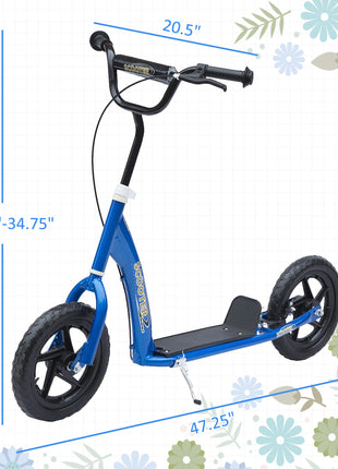 Kick Scooter for Kids 5-12 Years Old with Adjustable Height Handlebar, Non-slip Footplate, Big Wheels, Rear Brake, Blue