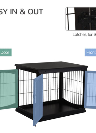 Dog Crate Furniture, 32" Small Dog Cage End Table with 2 Doors, Lockable Door, Puppy Kennel Indoor, Black