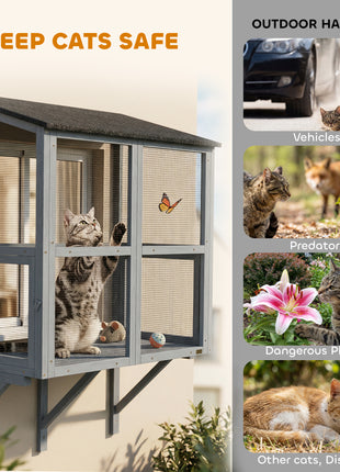 Catio Outdoor Cat Enclosure Outdoor Window Box Cat House with Waterproof Roof 39.4"L Gray