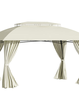 10' x 13' Outdoor Gazebo Patio Gazebo Canopy, Double Vented Roof, Steel Frame, Curtain Sidewalls, Sun Shade Shelter for Garden, Lawn, Backyard, Deck, Beige