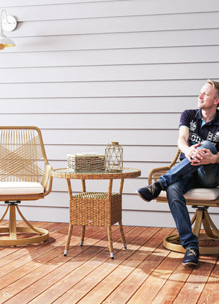 Patio Swivel Chairs Set of 2, Rattan Patio Dining Chairs with Soft Cushions for Backyard, Lawn, Porch, or Garden, Khaki