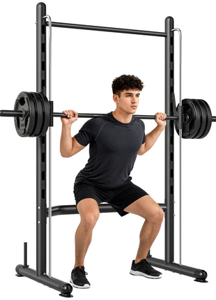 Squat Rack with Pull Up Bar and Barbell Bar Adjustable Bench Press Multi-Function Weight Lifting Half Rack Black