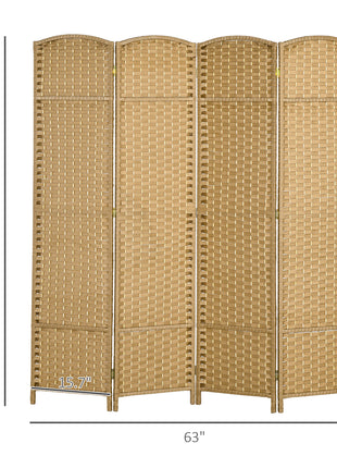 Folding Room Divider Screen 4 Panel 5.6 ' Tall Privacy Screen Freestanding Room Partition for Home Office, Nature Wood
