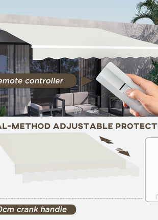 12' x 10' Electric Awning, Retractable Awning, UV Protection Sun Shade Shelter with Remote Controller and Manual Crank Handle for Deck, Balcony, Yard, Cream White