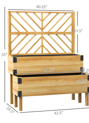 2 Tier Trellis Planter, Wooden Raised Garden Bed, Natural