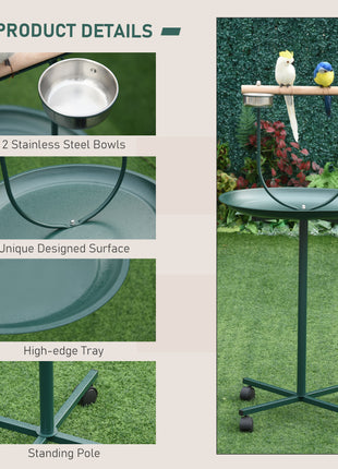 48" Rolling T-Stand, Parrot Stand, Bird Training Activity Playground With Wheels and Perch,, Bird Play Perch, Green