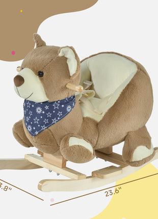 Baby Rocking Horse with Lullaby, Ride On Horse, Bear Themed Plush Animal Rocker with Pedals for Ages 18-36 Months, Easy to Assemble
