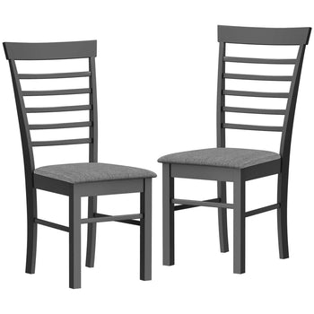Wooden Dining Chairs Set of 2, Farmhouse Upholstered Kitchen Chairs with Rubber Wood Frame, Black and Gray