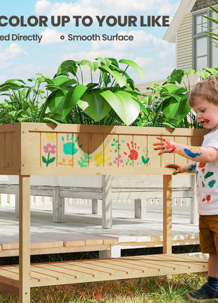 43x18x30in Raised Garden Bed with 8 Pockets and Shelf, Wooden Elevated Planter Box with Legs to Grow Herbs, Vegetables, and Flowers, Natural