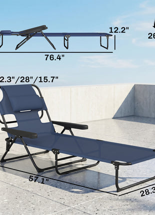 Folding Lounge Chair w/ Reclining Back, Navy Blue