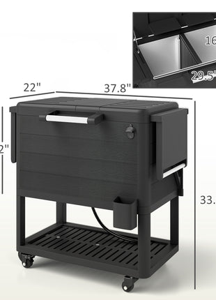 104 Quart Large Capacity Outdoor Cooler Cart, Patio Rolling Ice Chest with Bottle Opener Shelves Wheels, Black