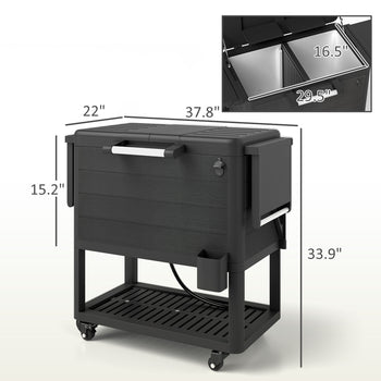 104 Quart Large Capacity Outdoor Cooler Cart, Patio Rolling Ice Chest with Bottle Opener Shelves Wheels, Black