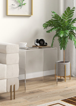 Modern Acrylic End Table, Waterfall Side Table with Rounded Edges and Storage for Small Spaces, 21" x 12" x 21", Clear