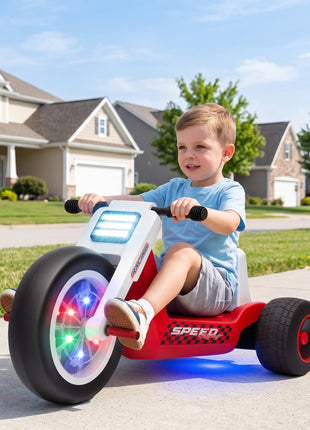 12V Electric Car for Kids, Electric Ride On Tricycle with Soft Start, Light-Up Wheel, Adjustable Seat for 3-6, Red