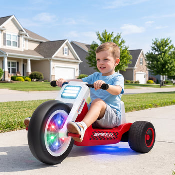 12V Electric Car for Kids, Electric Ride On Tricycle with Soft Start, Light-Up Wheel, Adjustable Seat for 3-6, Red