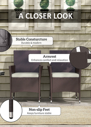 2 PCS Rattan Wicker Dining Chairs with Cushions and Anti-Slip Foot, Patio Stackable Chairs Set for Backyard, Garden, Lawn, Dark Coffee